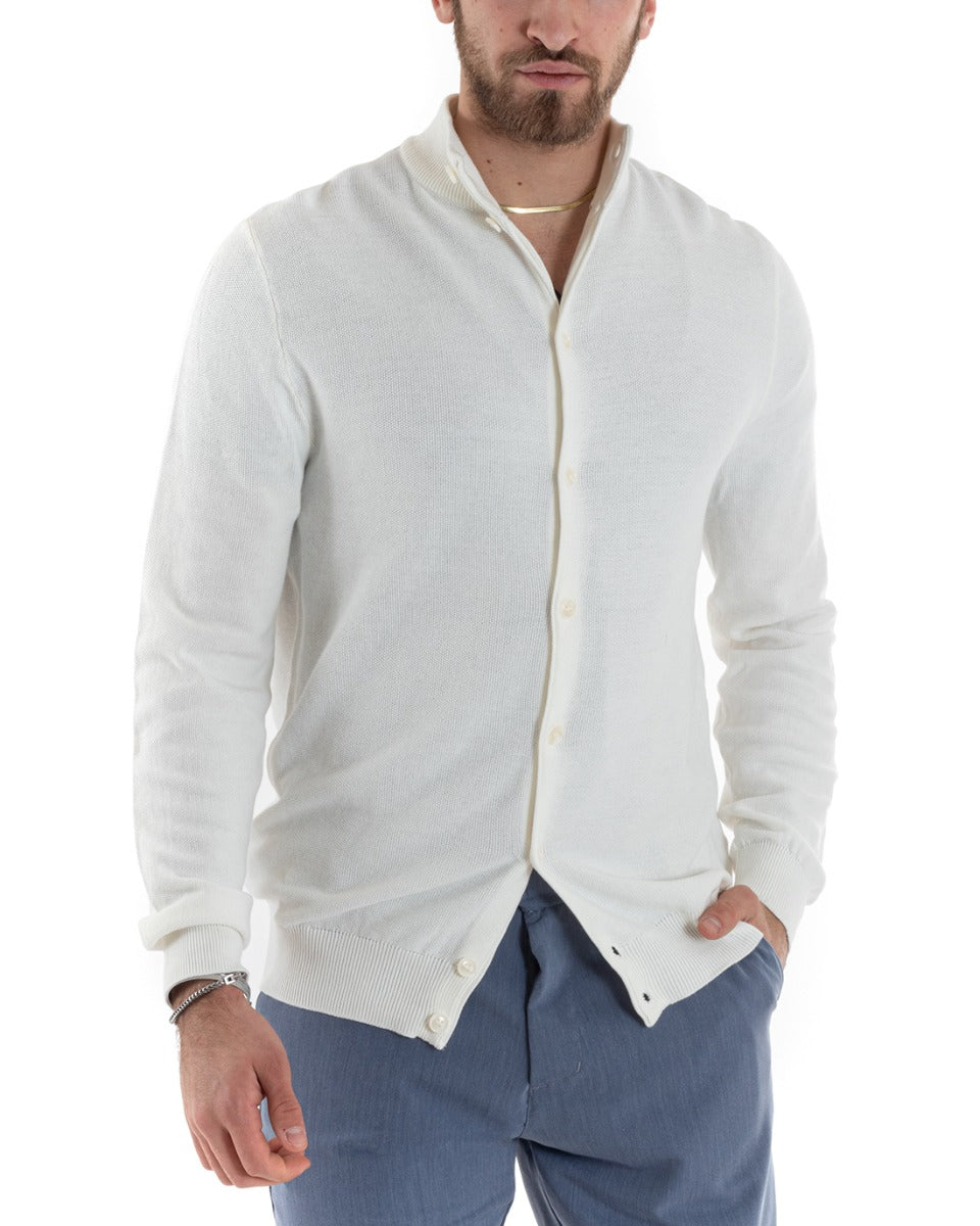Cardigan Uomo Maglia Maglioncino Pullover Con Bottoni Tinta Unita Bianco GIOSAL-M2652A