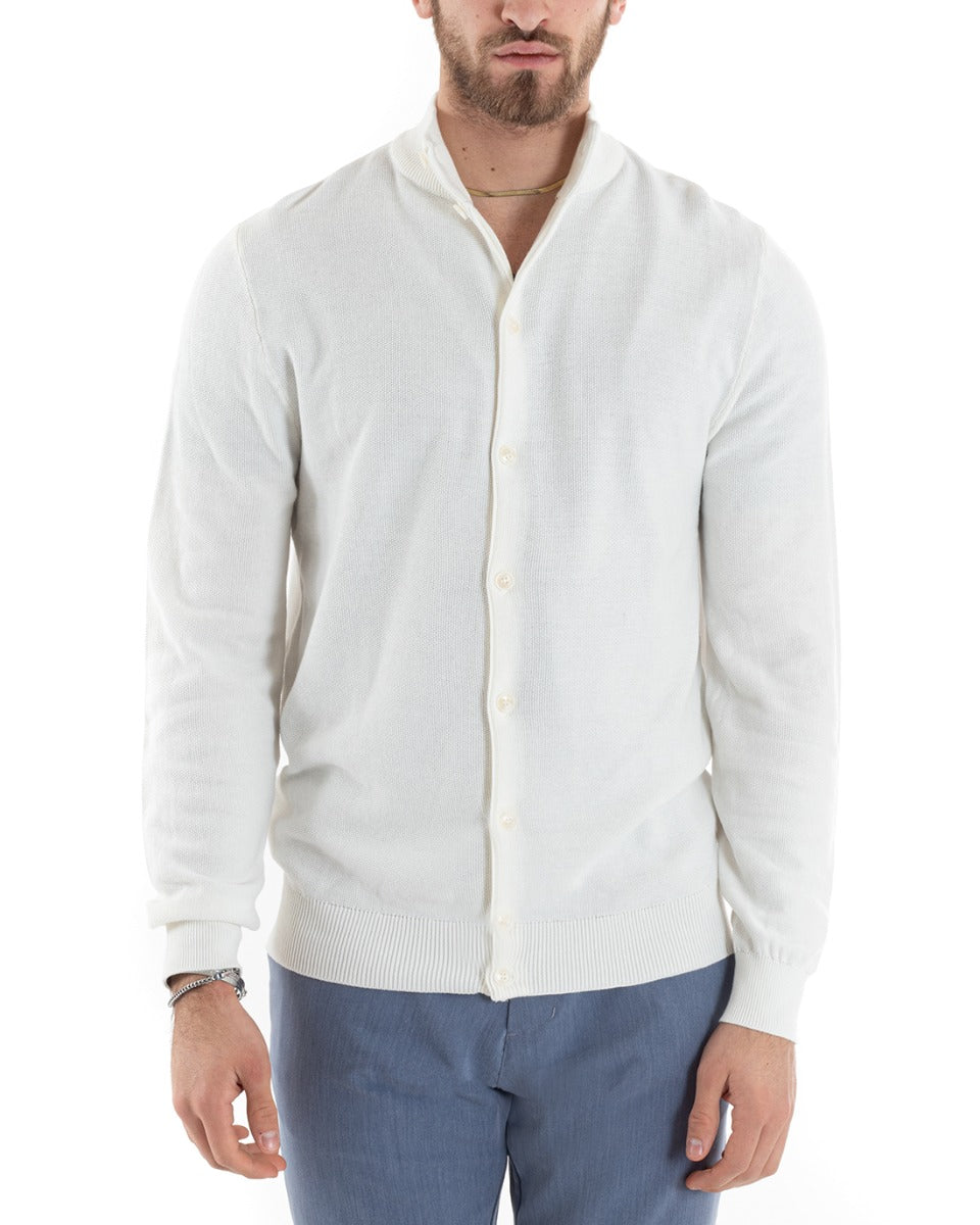 Cardigan Uomo Maglia Maglioncino Pullover Con Bottoni Tinta Unita Bianco GIOSAL-M2652A