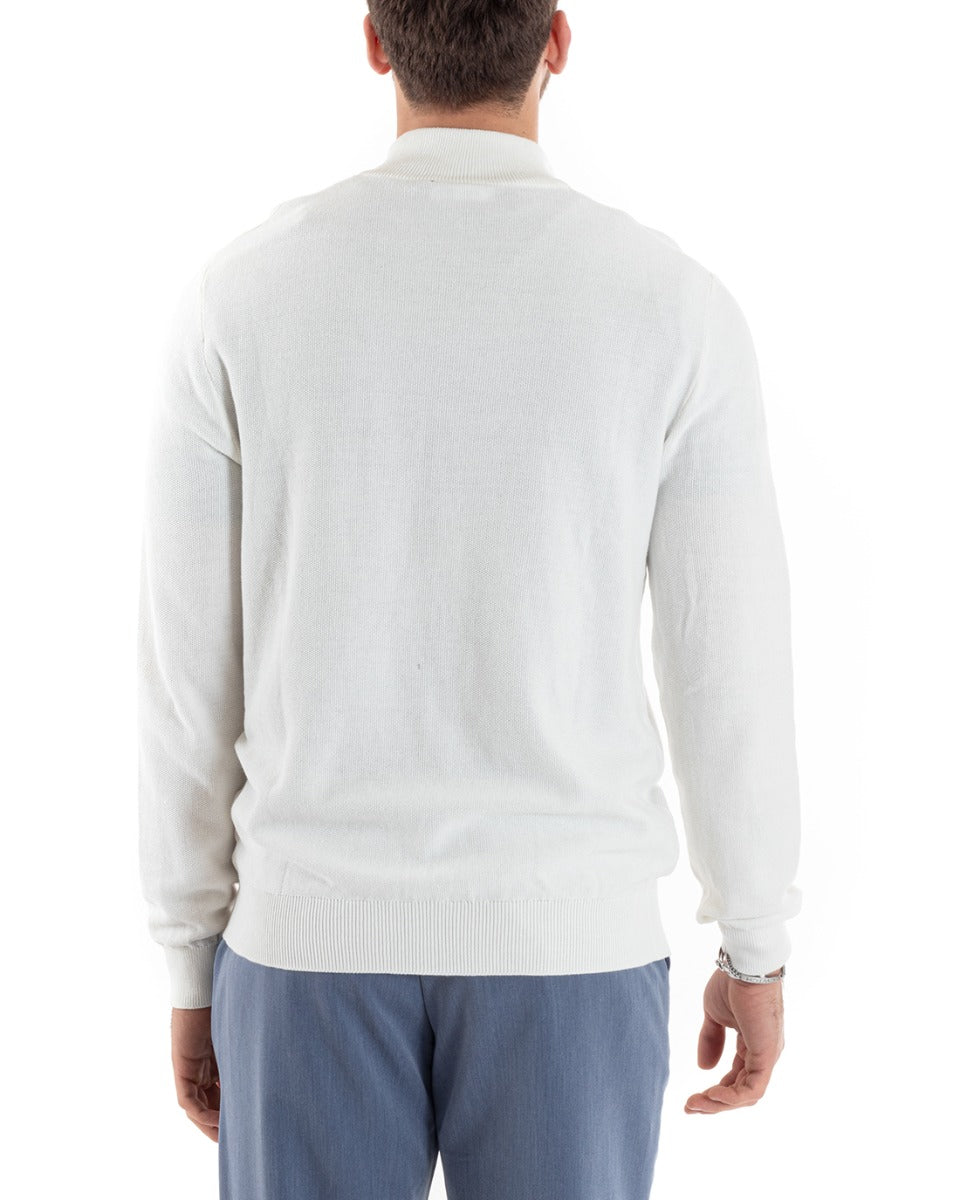 Cardigan Uomo Maglia Maglioncino Pullover Con Bottoni Tinta Unita Bianco GIOSAL-M2652A