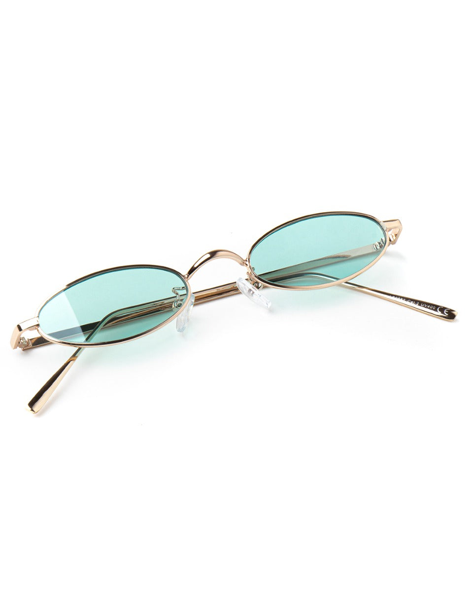 Occhiali Da Sole Uomo Unisex Sunglasses Oro Lenti Celesti Metallo GIOSAL-OC1049A