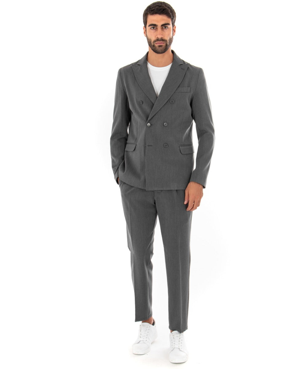 Abito Uomo Doppiopetto Completo Viscosa Grigio Sartoriale Giacca Pantaloni Elegante Casual GIOSAL-OU2086A