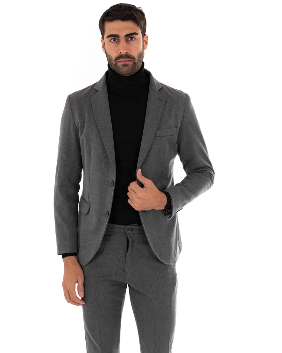 Abito Uomo Monopetto Vestito Viscosa Completo Giacca Pantaloni Grigio Elegante Cerimonia GIOSAL-OU2102A