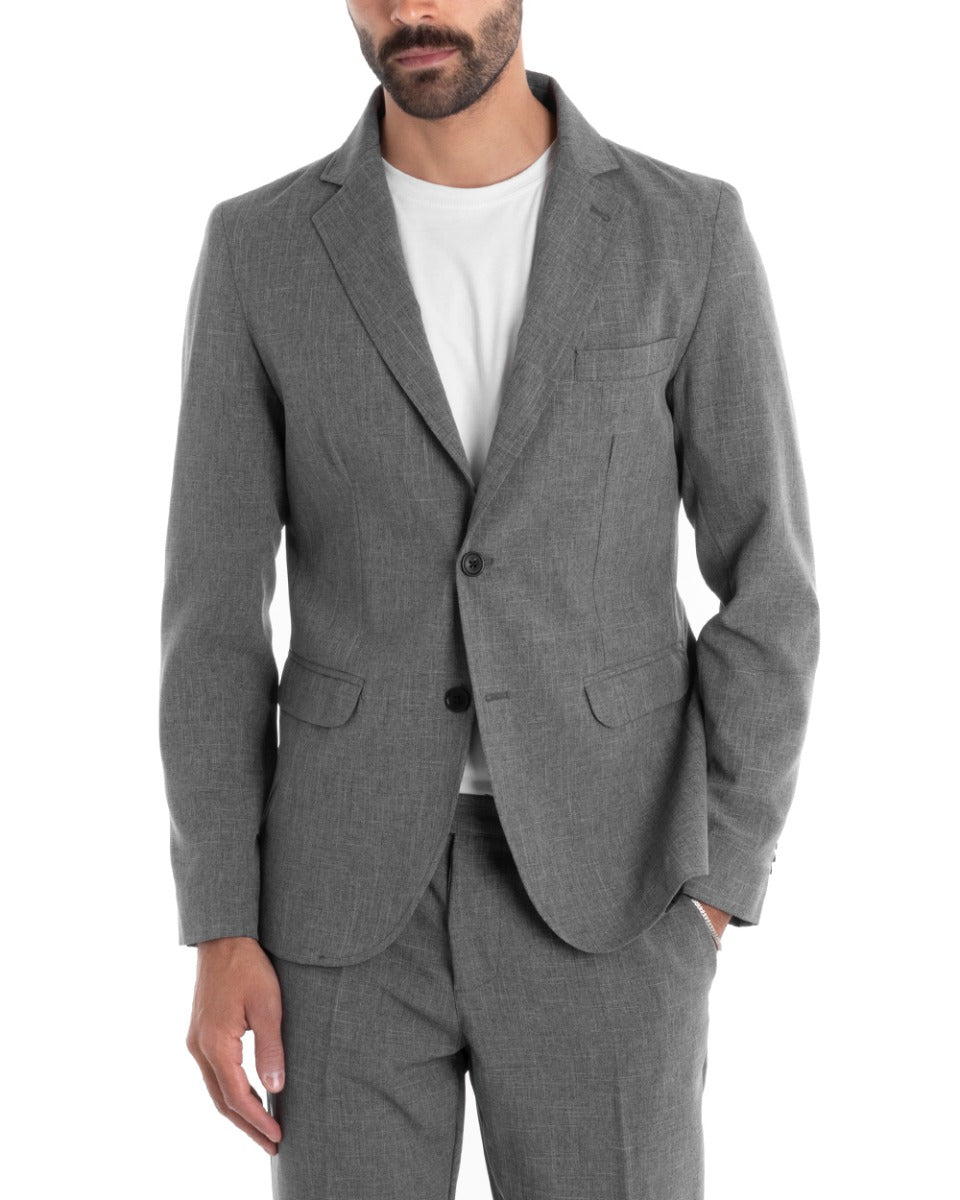 Abito Uomo Monopetto Completo Viscosa Grigio Sartoriale Giacca Pantaloni Elegante Casual GIOSAL-OU2118A