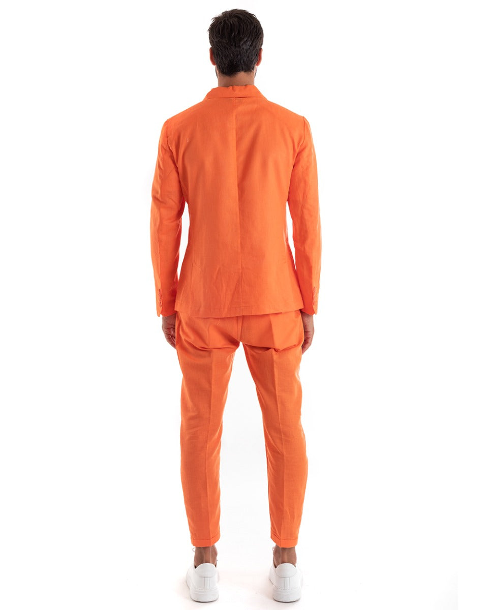 Abito Uomo Doppiopetto Vestito Lino Completo Giacca Pantaloni Arancione Elegante Cerimonia GIOSAL-OU2135A
