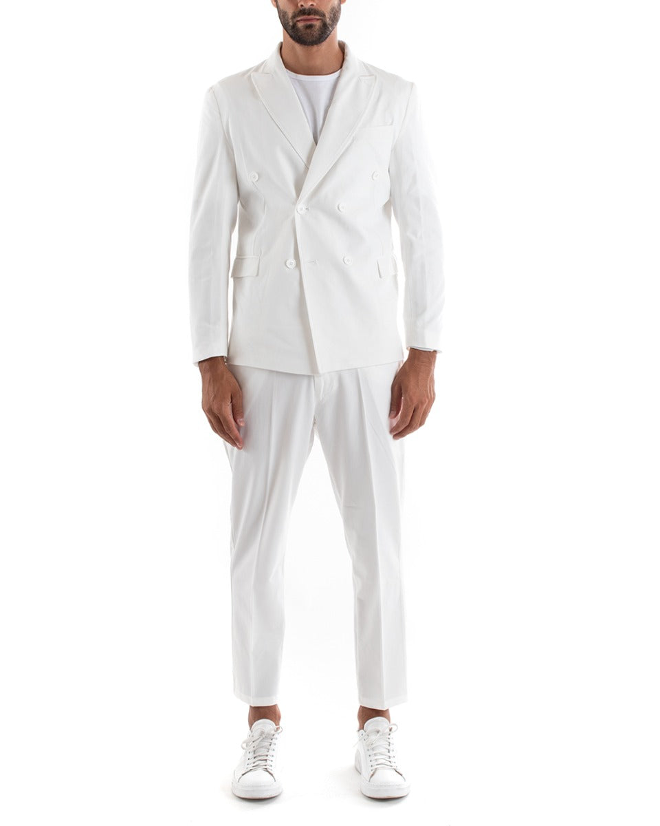 Abito Uomo Doppiopetto Vestito Viscosa Completo Giacca Pantaloni Bianco Sportivo Elegante Cerimonia GIOSAL-OU2175A