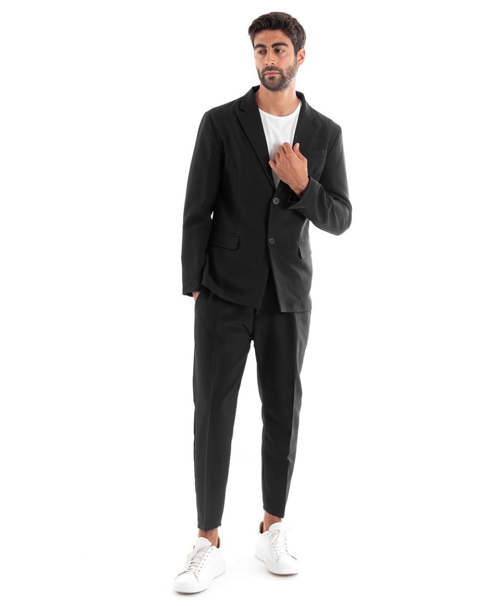 Abito Uomo Monopetto Vestito Viscosa Completo Giacca Pantaloni Nero Elegante Cerimonia GIOSAL-OU2151A