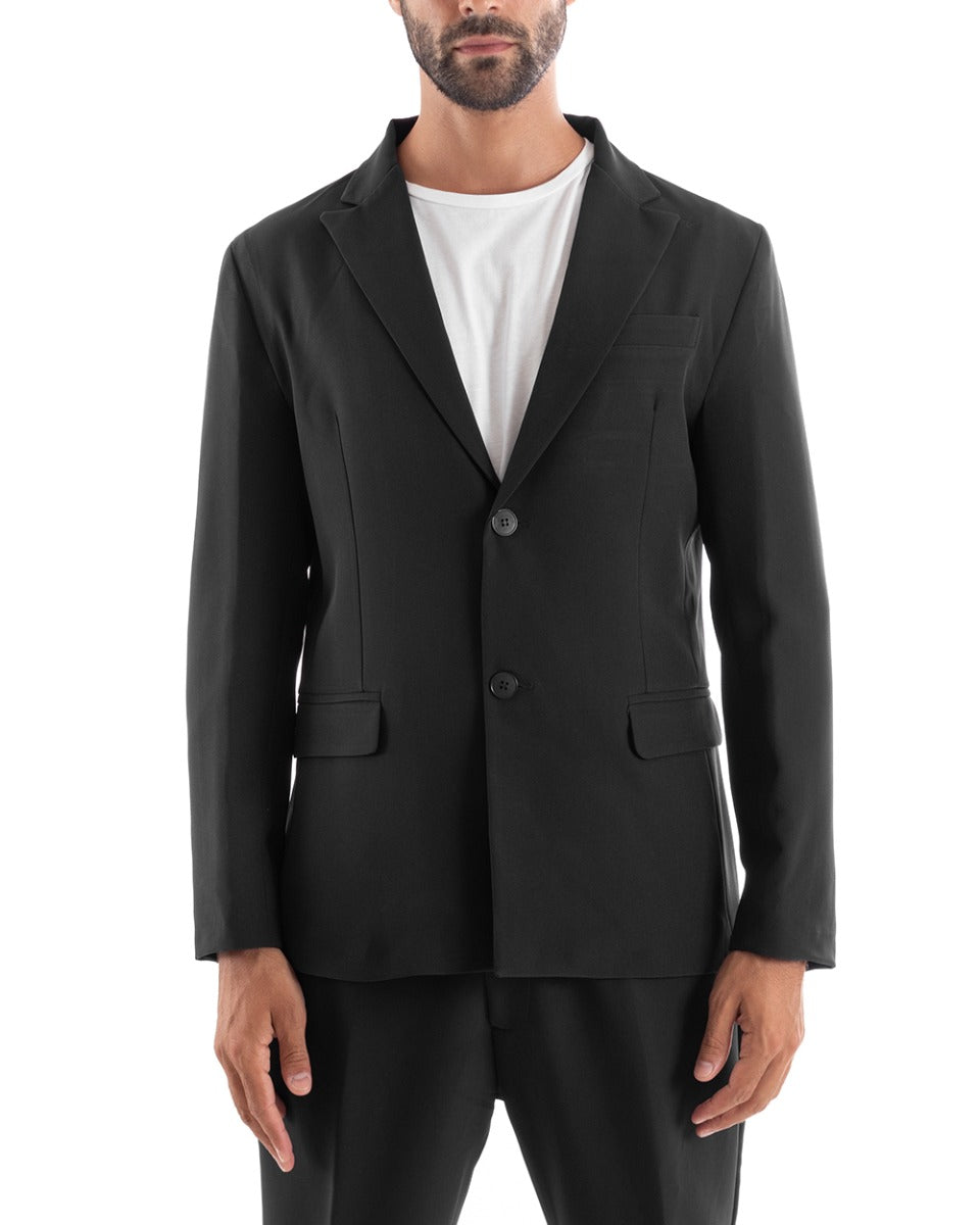 Abito Uomo Monopetto Vestito Viscosa Completo Giacca Pantaloni Nero Elegante Cerimonia GIOSAL-OU2151A