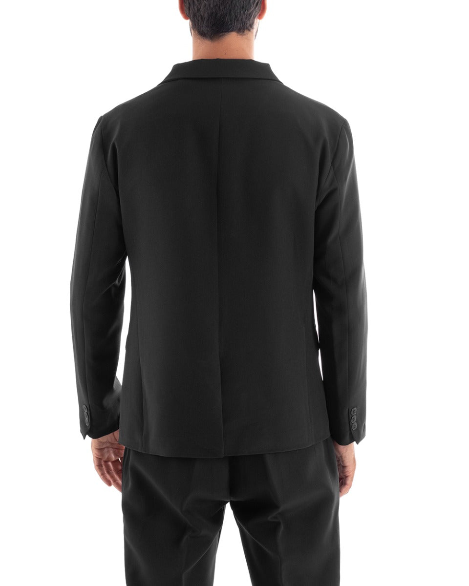 Abito Uomo Monopetto Vestito Viscosa Completo Giacca Pantaloni Nero Elegante Cerimonia GIOSAL-OU2151A