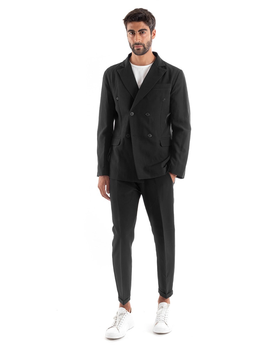 Abito Uomo Doppiopetto Vestito Viscosa Completo Giacca Pantaloni Nero Elegante Cerimonia GIOSAL-OU2162A