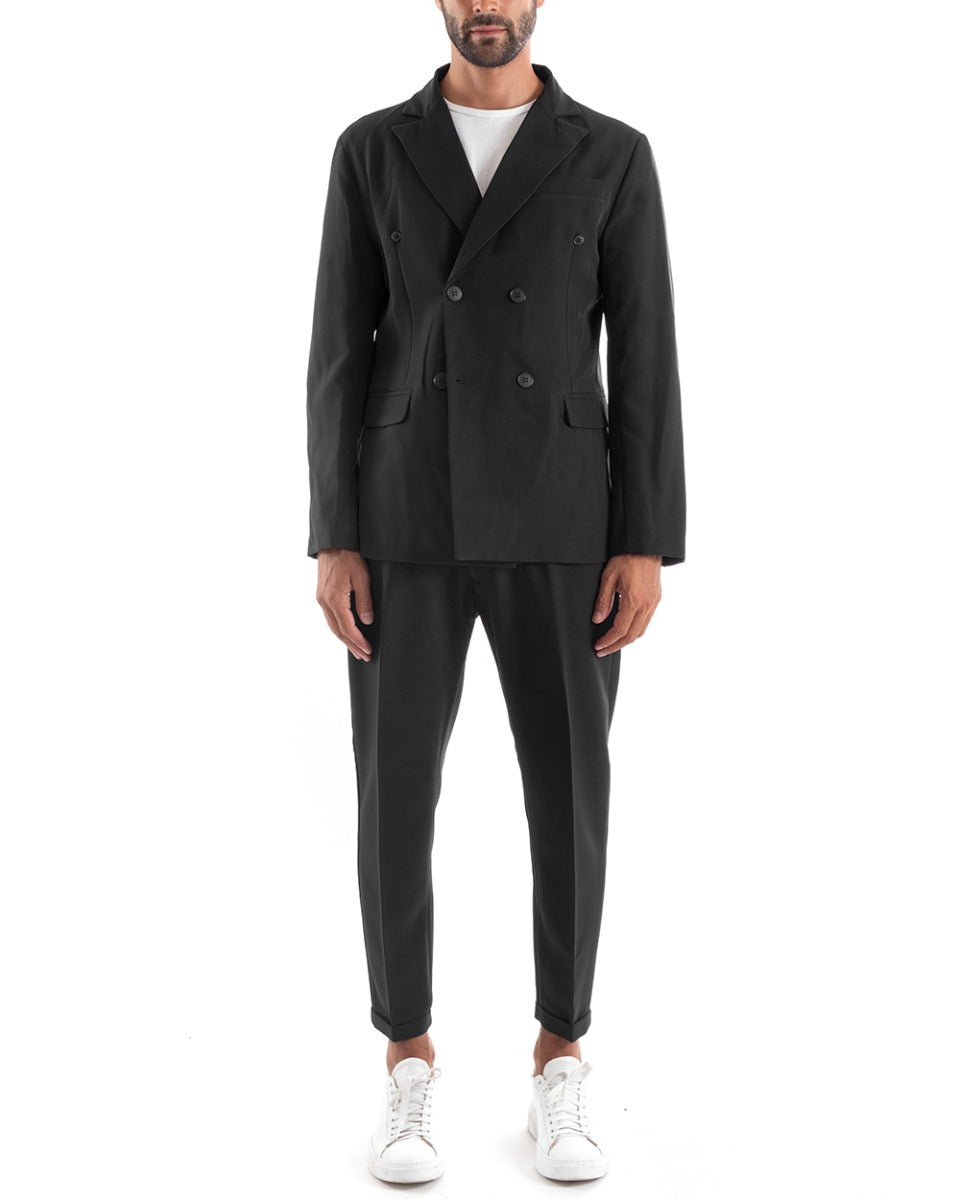 Abito Uomo Doppiopetto Vestito Viscosa Completo Giacca Pantaloni Nero Elegante Cerimonia GIOSAL-OU2162A