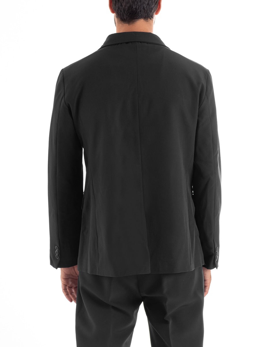 Abito Uomo Doppiopetto Vestito Viscosa Completo Giacca Pantaloni Nero Elegante Cerimonia GIOSAL-OU2162A