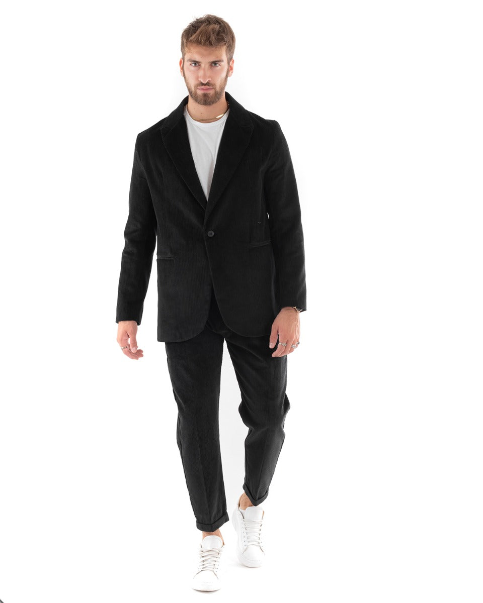 Abito Uomo Monopetto Vestito Velluto Completo Giacca Pantaloni Nero Elegante Cerimonia GIOSAL-OU2187A