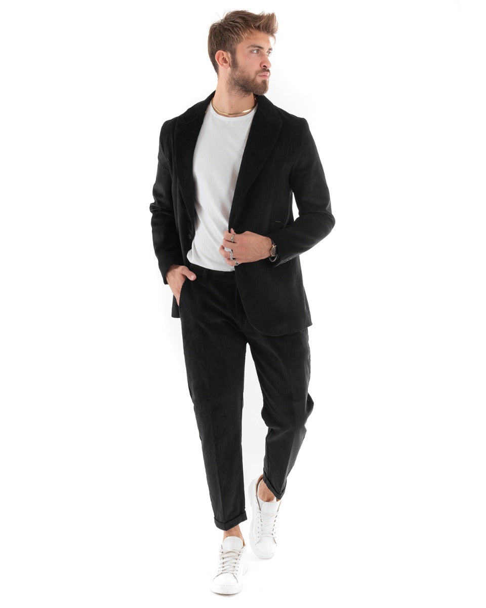 Abito Uomo Monopetto Vestito Velluto Completo Giacca Pantaloni Nero Elegante Cerimonia GIOSAL-OU2187A