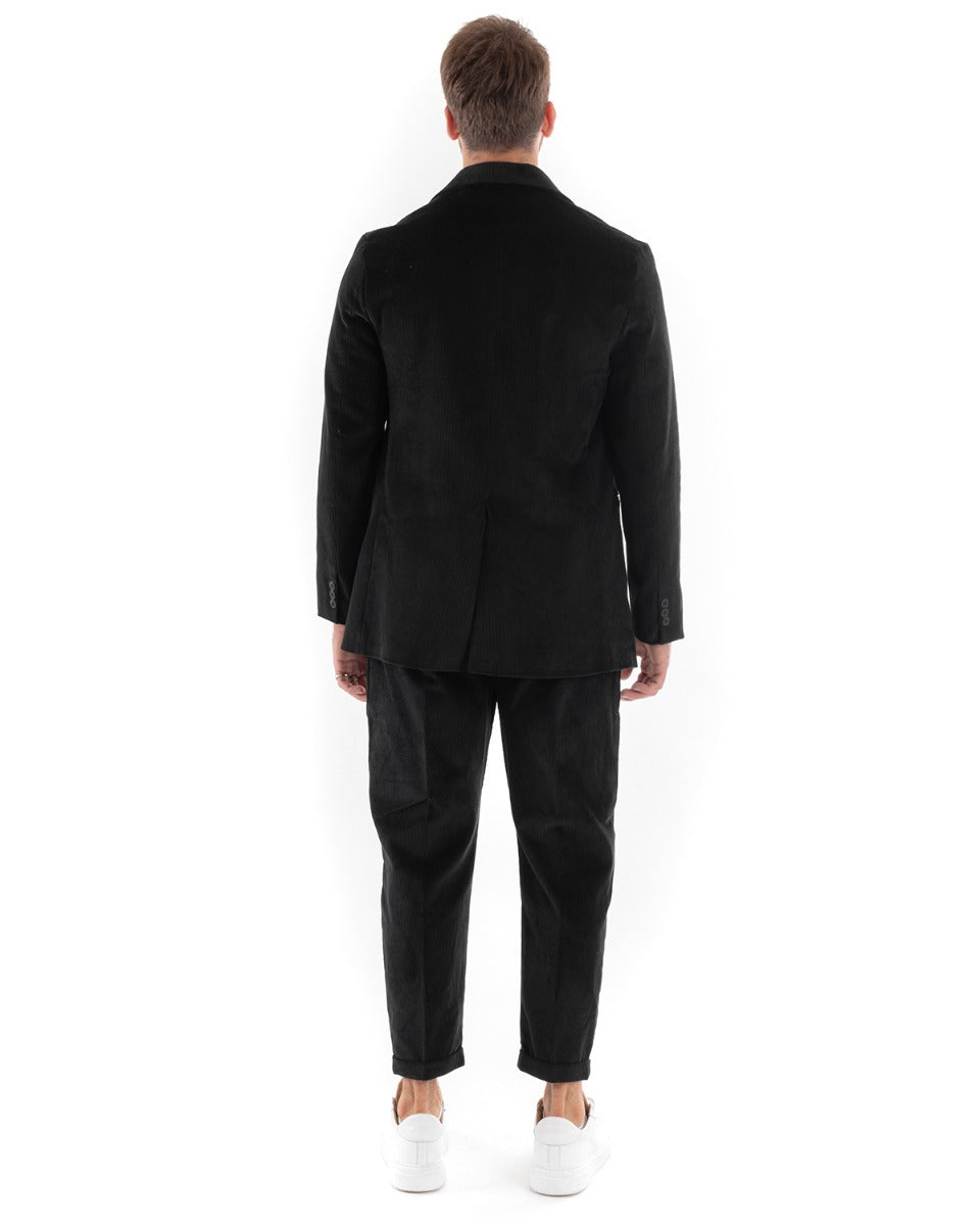 Abito Uomo Monopetto Vestito Velluto Completo Giacca Pantaloni Nero Elegante Cerimonia GIOSAL-OU2187A