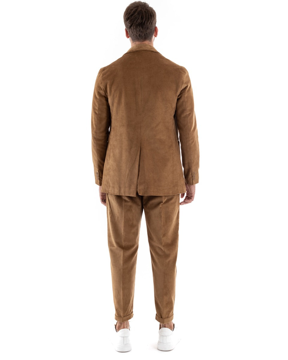 Abito Uomo Monopetto Vestito Velluto Completo Giacca Pantaloni Camel Elegante Cerimonia GIOSAL-OU2188A