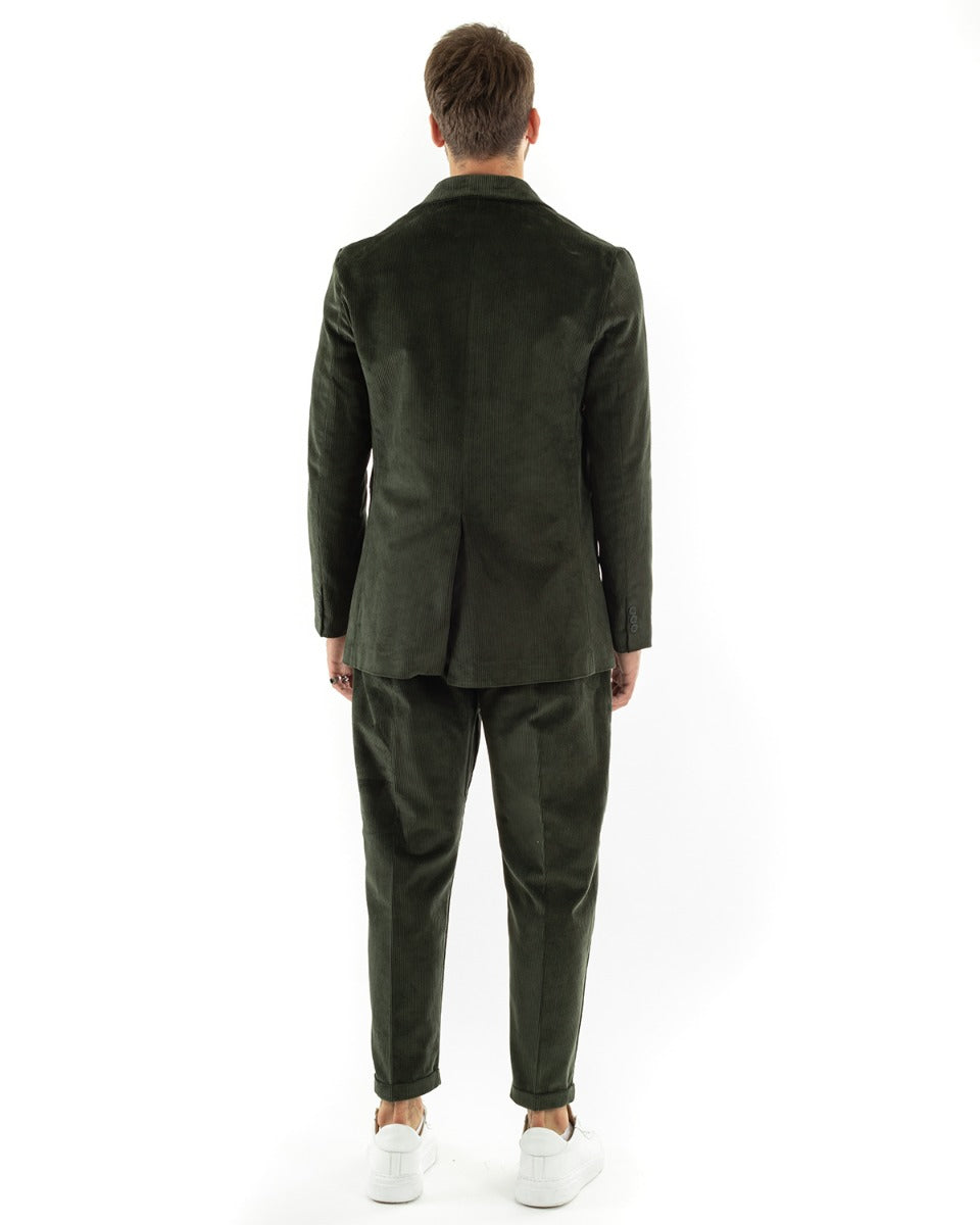 Abito Uomo Monopetto Vestito Velluto Completo Giacca Pantaloni Verde Elegante Cerimonia GIOSAL-OU2190A