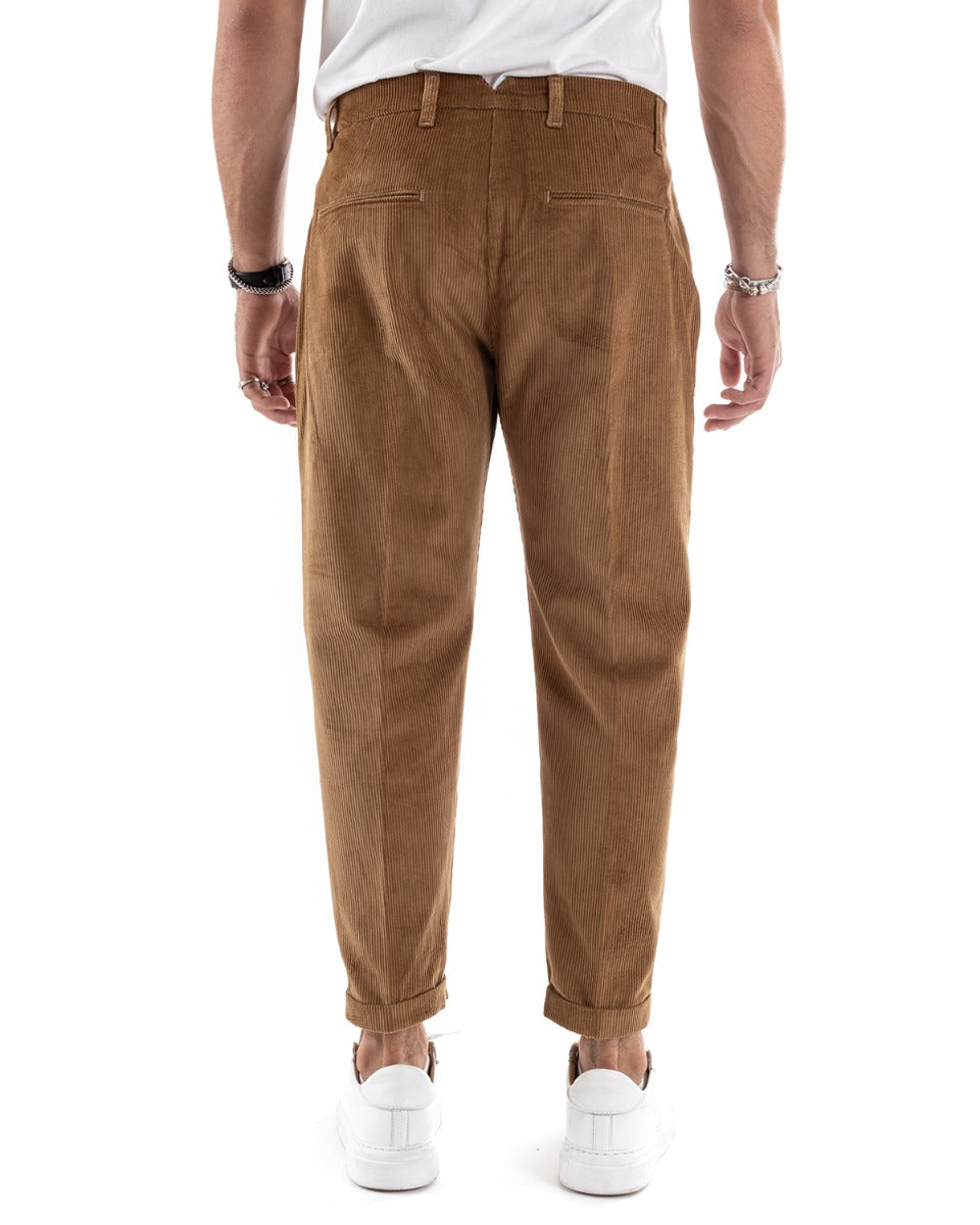 Abito Uomo Doppiopetto Vestito Velluto Completo Giacca Pantaloni Camel Elegante Cerimonia GIOSAL-OU2193A