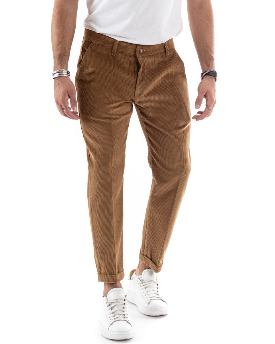 Abito Uomo Doppiopetto Vestito Velluto Completo Giacca Pantaloni Camel Elegante Cerimonia GIOSAL-OU2193A