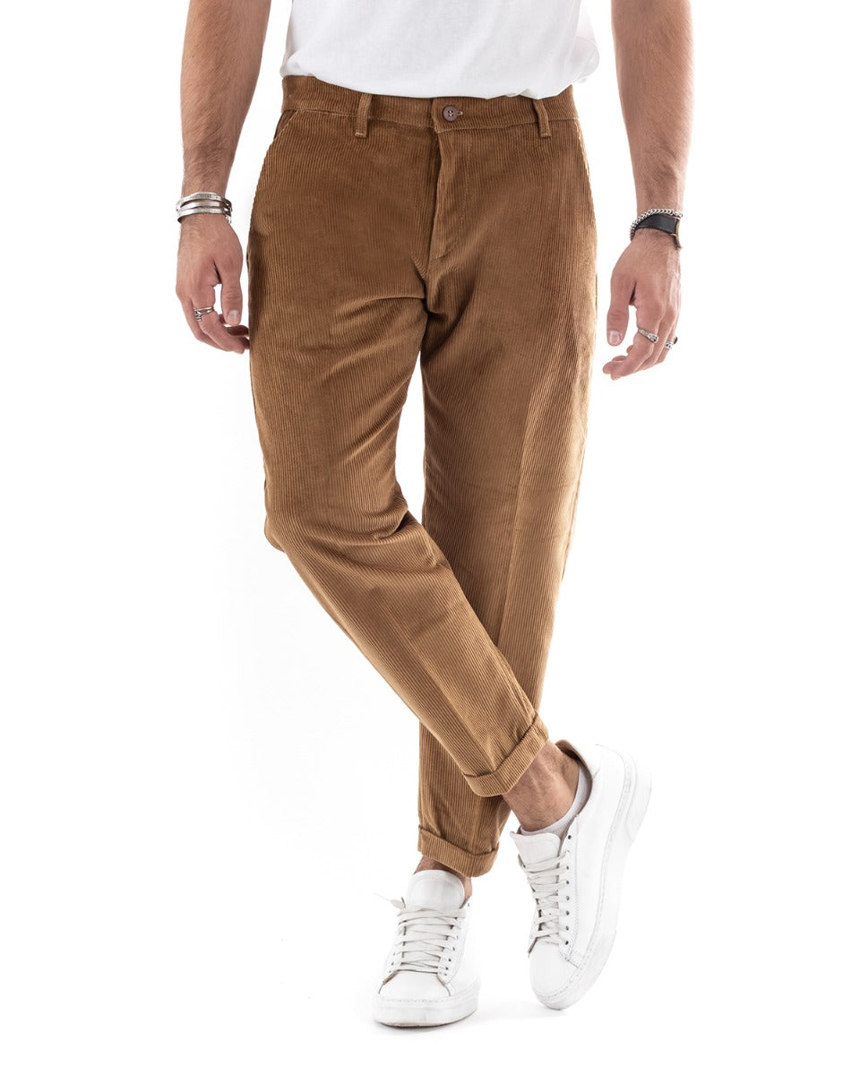 Abito Uomo Doppiopetto Vestito Velluto Completo Giacca Pantaloni Camel Elegante Cerimonia GIOSAL-OU2193A