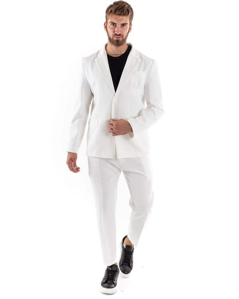 Abito Uomo Monopetto Vestito Viscosa Completo Giacca Pantaloni Bianco