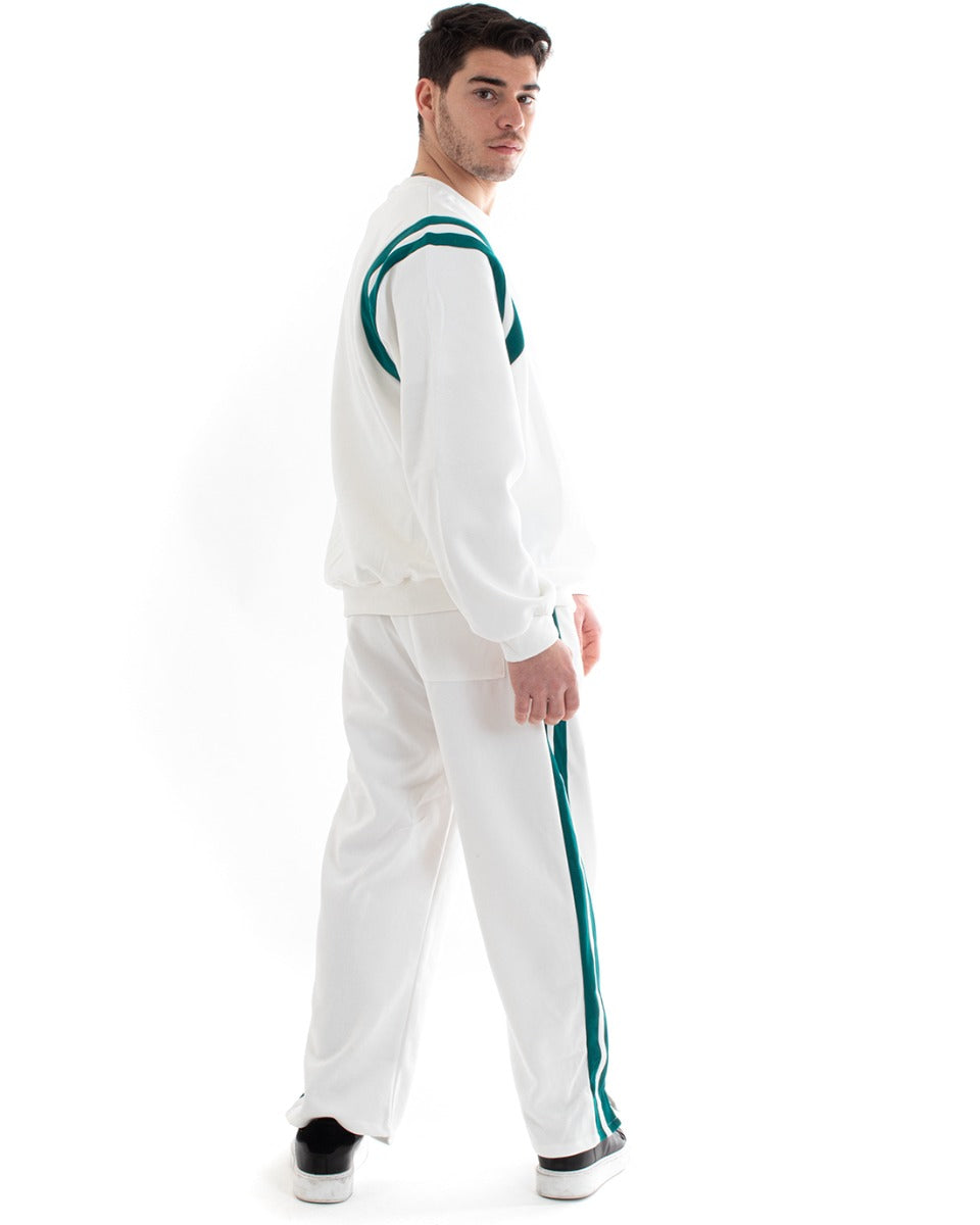Completo Tuta Uomo Oversize Basic Felpa Girocollo Pantaloni Cotone Relaxed Fit Bianco GIOSAL-OU2236A