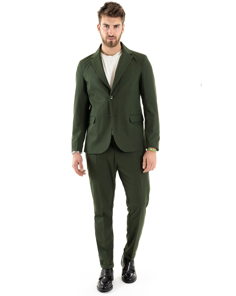 Abito Uomo Monopetto Completo Viscosa Sartoriale Giacca Pantaloni Verde Elegante Casual GIOSAL-OU2237A