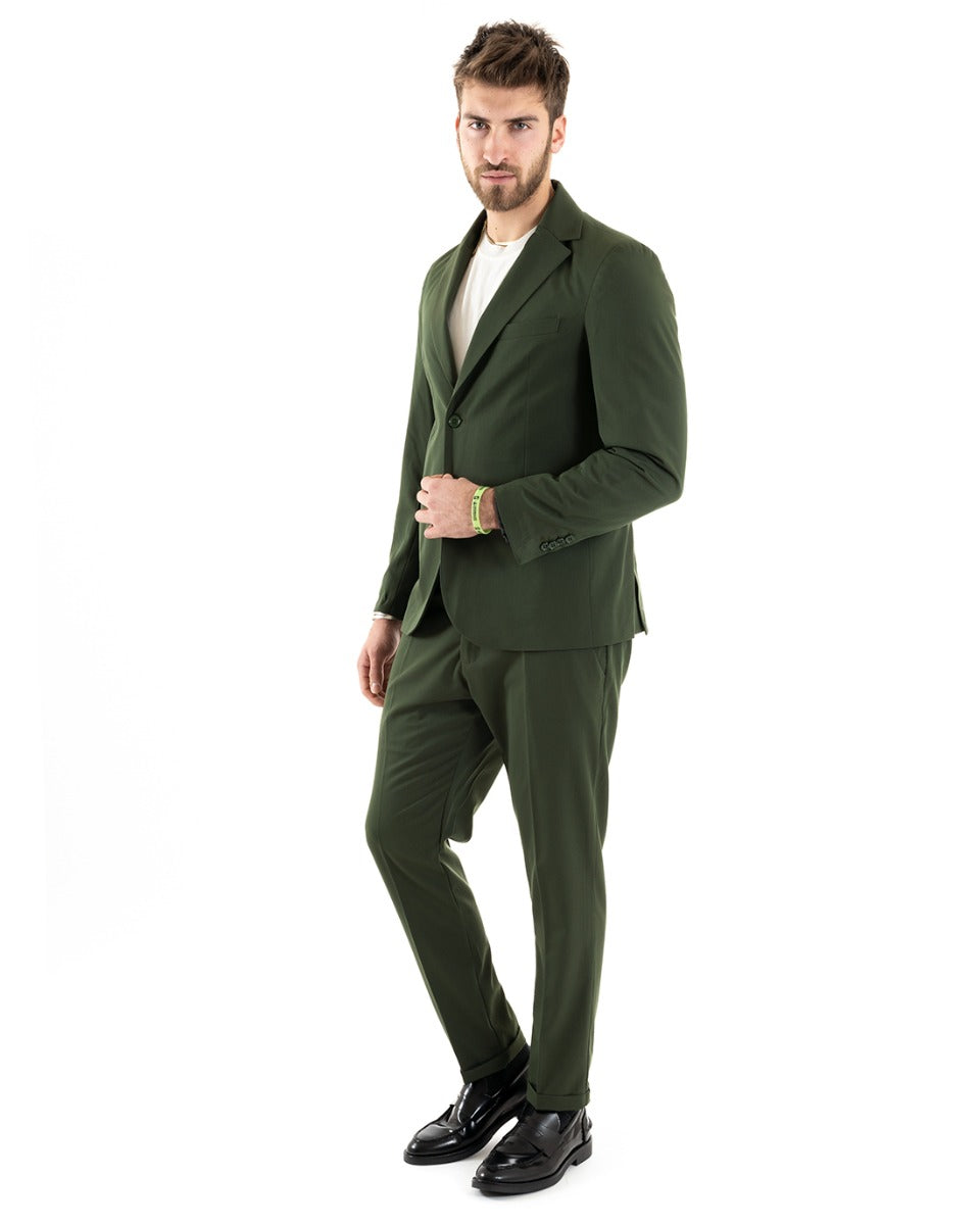 Abito Uomo Monopetto Completo Viscosa Sartoriale Giacca Pantaloni Verde Elegante Casual GIOSAL-OU2237A