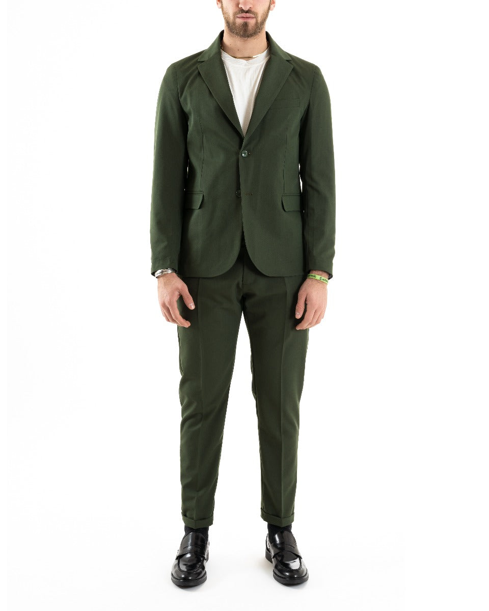 Abito Uomo Monopetto Completo Viscosa Sartoriale Giacca Pantaloni Verde Elegante Casual GIOSAL-OU2237A