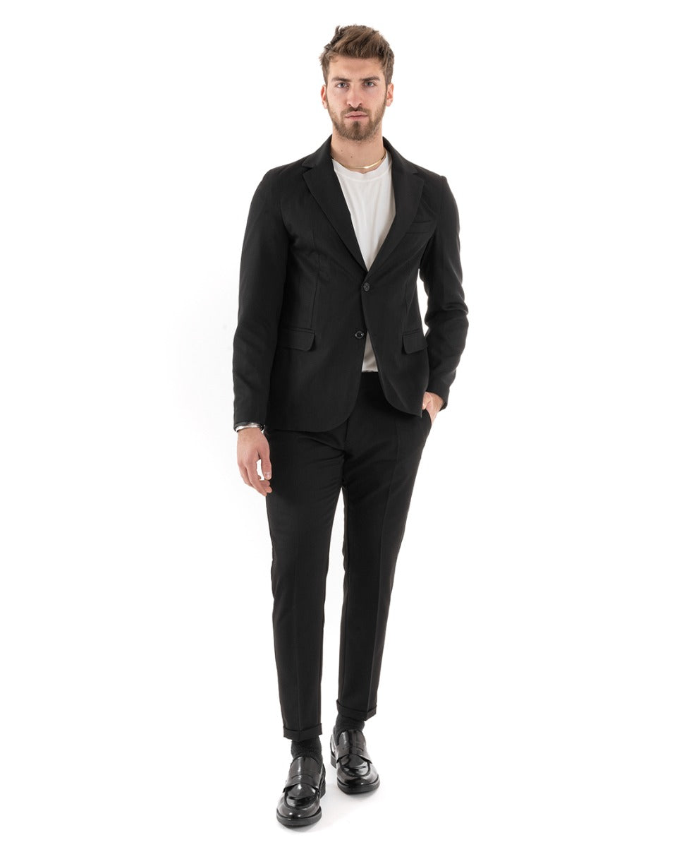 Abito Uomo Monopetto Completo Viscosa Sartoriale Giacca Pantaloni Nero Elegante Casual GIOSAL-OU2238A