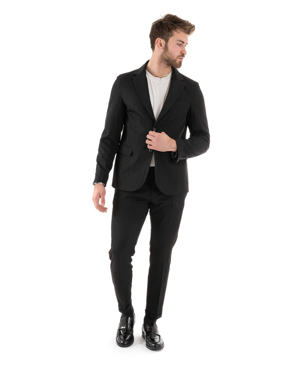 Abito Uomo Monopetto Completo Viscosa Sartoriale Giacca Pantaloni Nero Elegante Casual GIOSAL-OU2238A