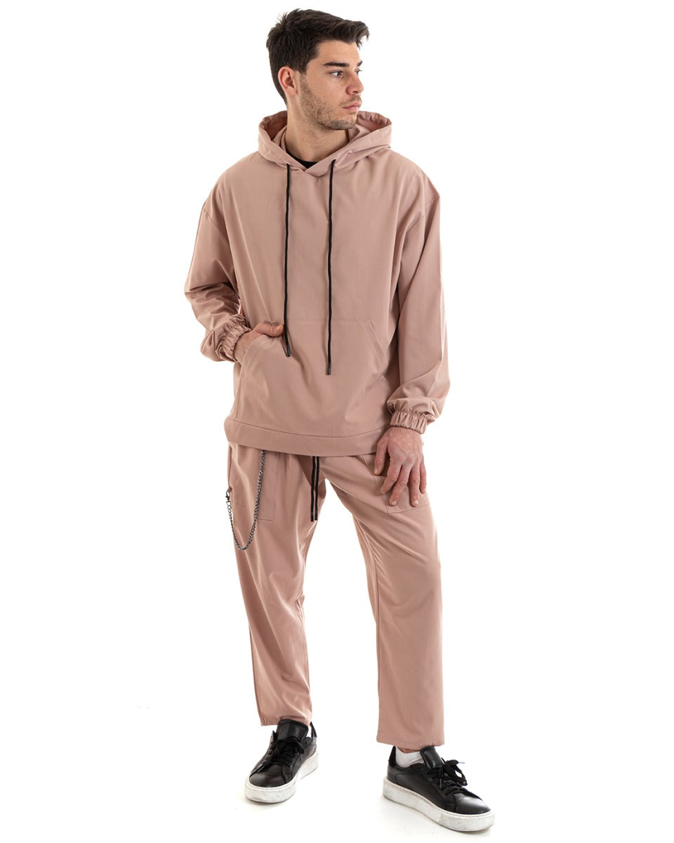 Completo Tuta Uomo Rosa Viscosa Relaxed Fit Felpa Con Cappuccio Pantaloni GIOSAL-OU2246A