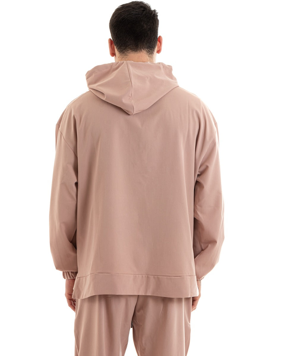 Completo Tuta Uomo Rosa Viscosa Relaxed Fit Felpa Con Cappuccio Pantaloni GIOSAL-OU2246A