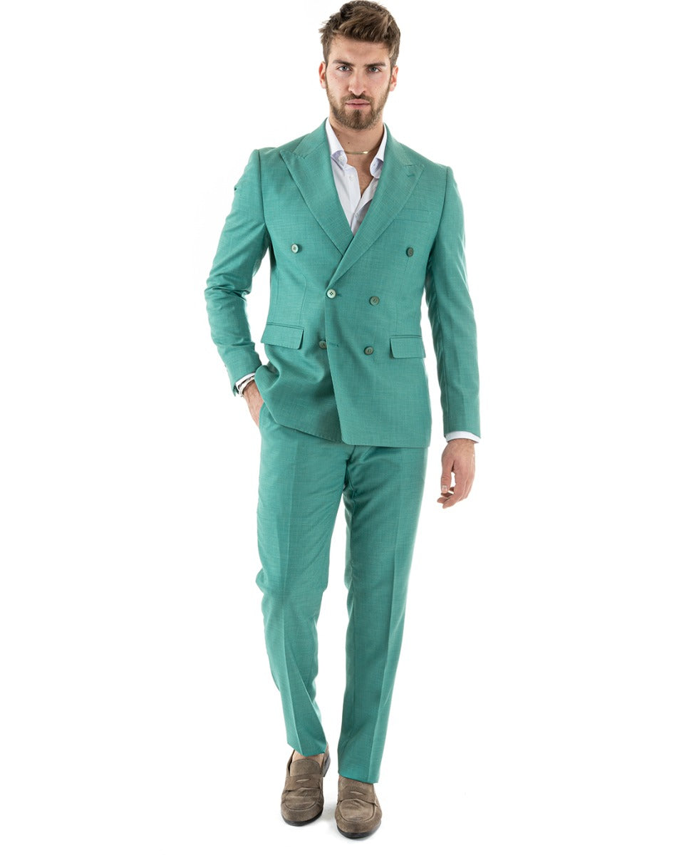 Abito Uomo Doppiopetto Vestito Viscosa Completo Giacca Pantaloni Verde