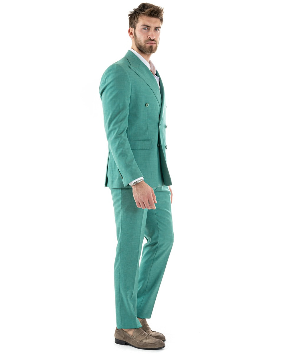 Abito Uomo Doppiopetto Vestito Viscosa Completo Giacca Pantaloni Verde Acqua Elegante Cerimonia GIOSAL-OU2256A