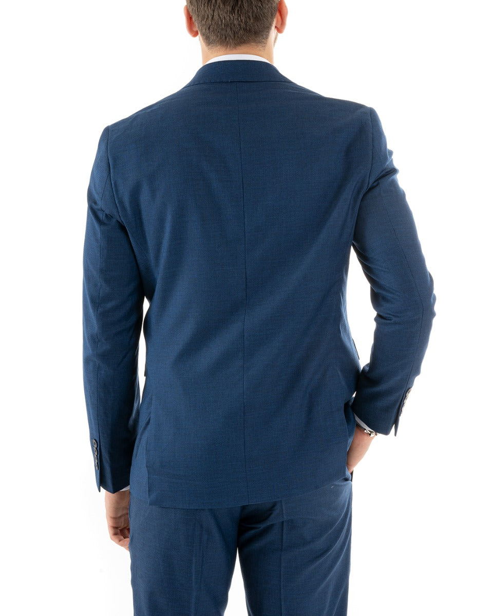 Abito Uomo Doppiopetto Vestito Viscosa Completo Giacca Pantaloni Elegante Cerimonia Blu Melangiato GIOSAL-OU2257A