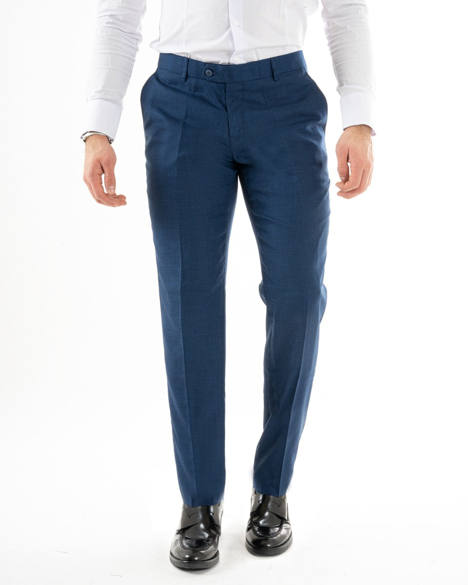 Abito Uomo Doppiopetto Vestito Viscosa Completo Giacca Pantaloni Elegante Cerimonia Blu Melangiato GIOSAL-OU2257A