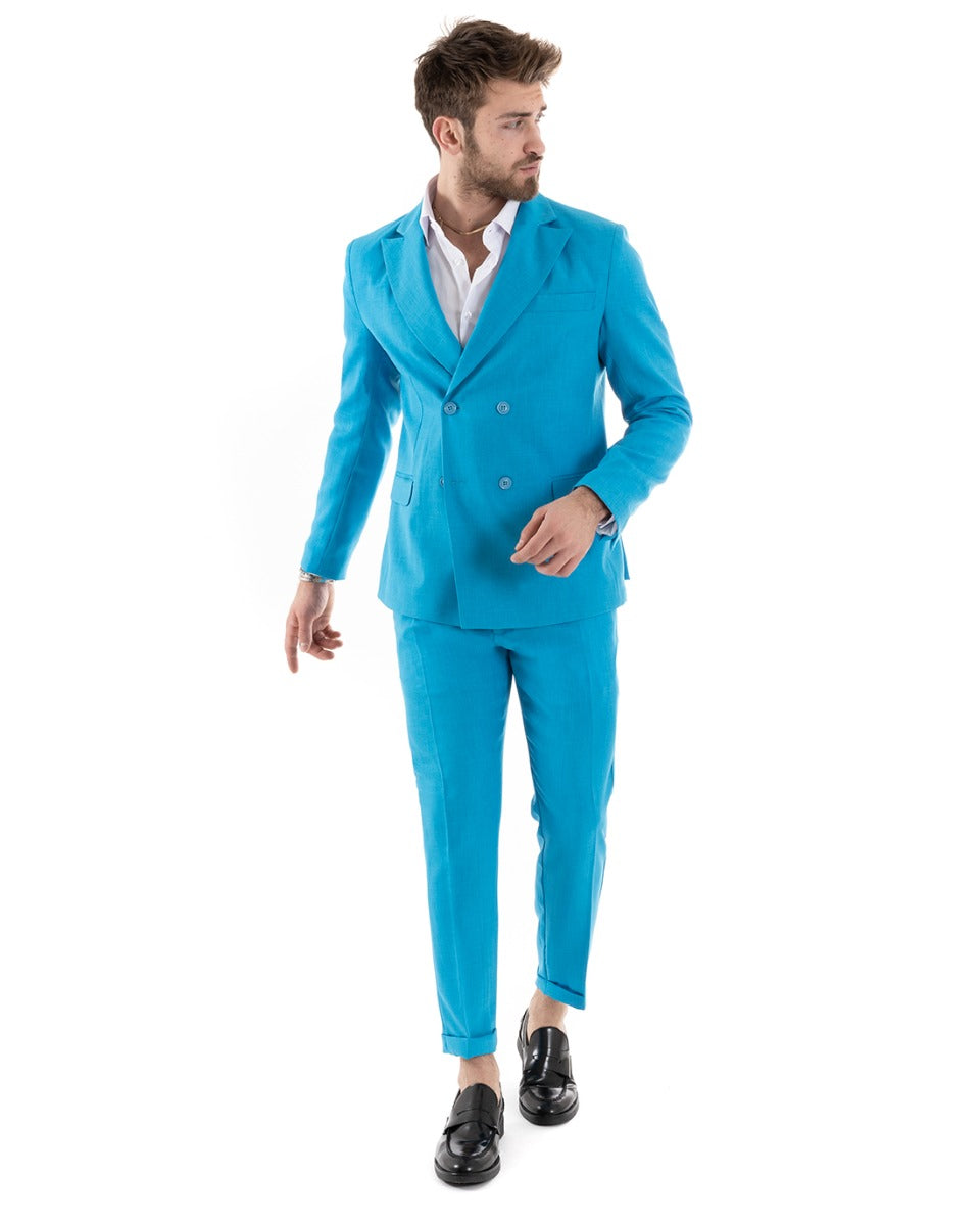 Double Breasted Men's Suit Linen Suit Suit Jacket Trousers Elegant Light  Blue Ceremony GIOSAL-OU2261A