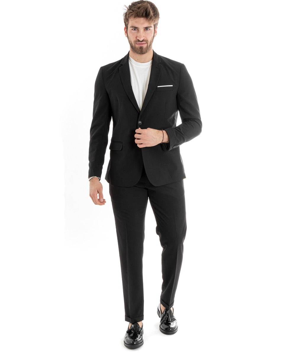 Abito Uomo Monopetto Vestito Viscosa Completo Giacca Pantaloni Nero Elegante Cerimonia GIOSAL OU2276A