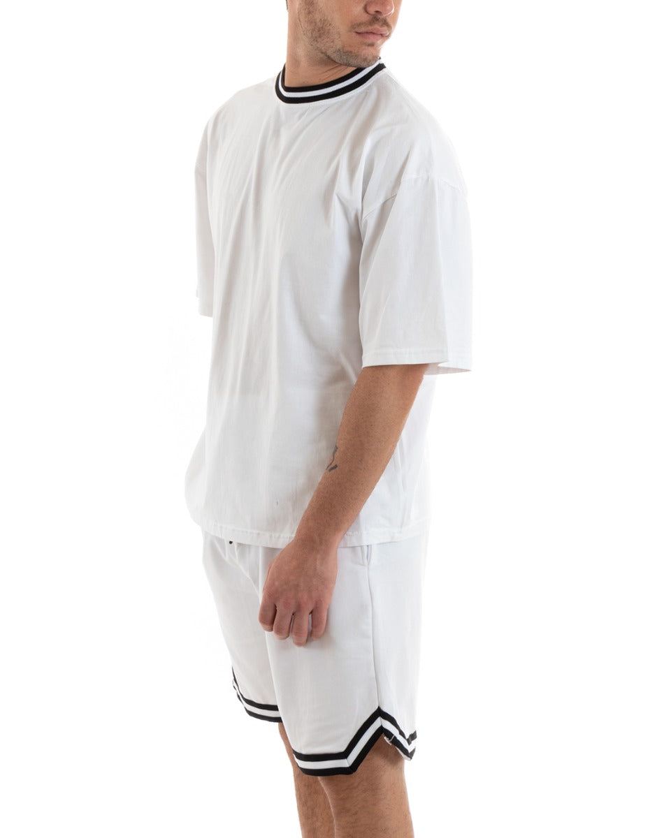 Completo Set Coordinato Uomo Cotone Viscosa T-Shirt Bermuda Outfit Bianco GIOSAL-OU2310A