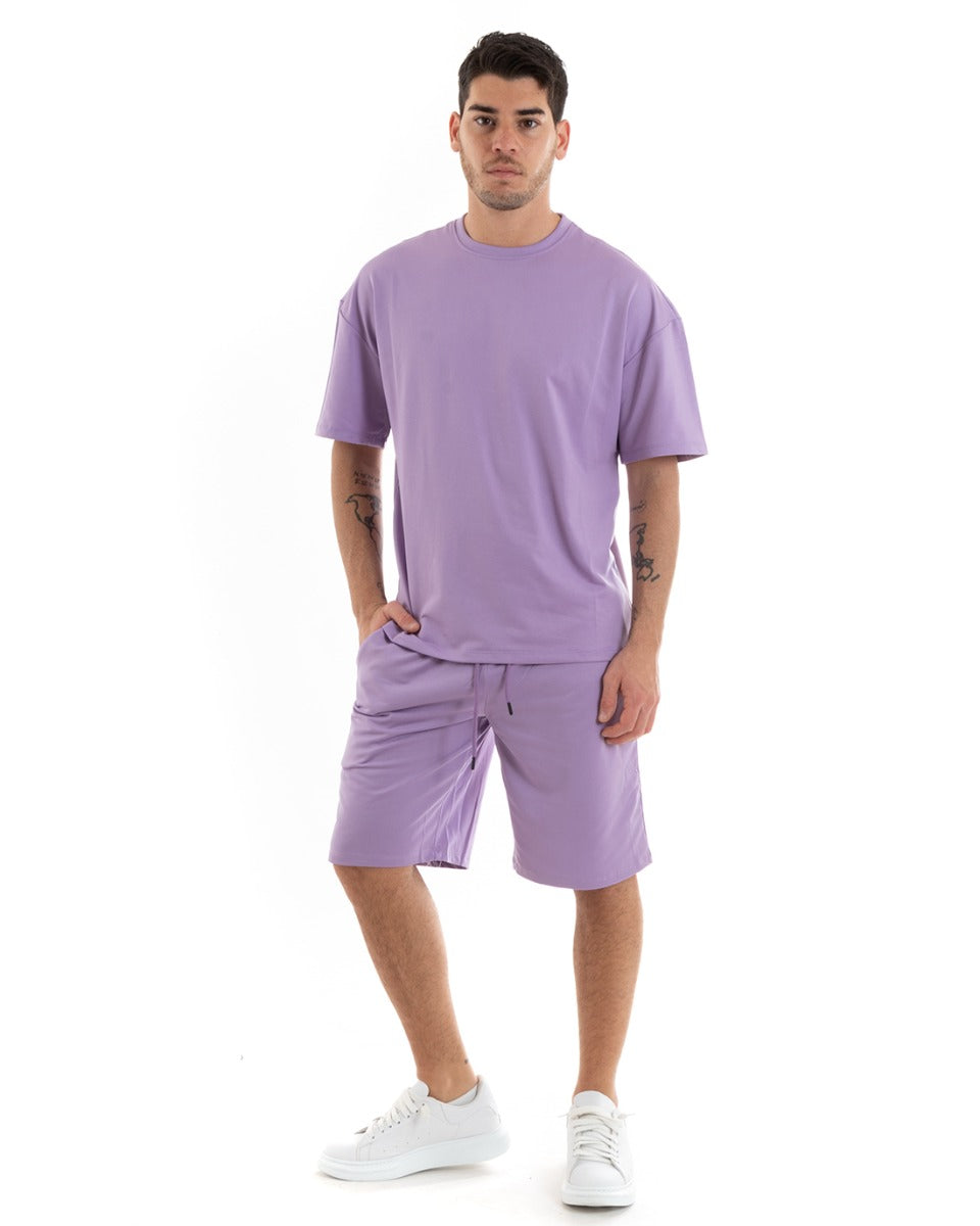 Completo Set Coordinato Uomo Completino Basic T-Shirt Bermuda Lilla GIOSAL-OU2314A