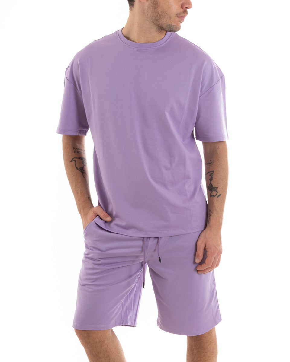 Completo Set Coordinato Uomo Completino Basic T-Shirt Bermuda Lilla GIOSAL-OU2314A