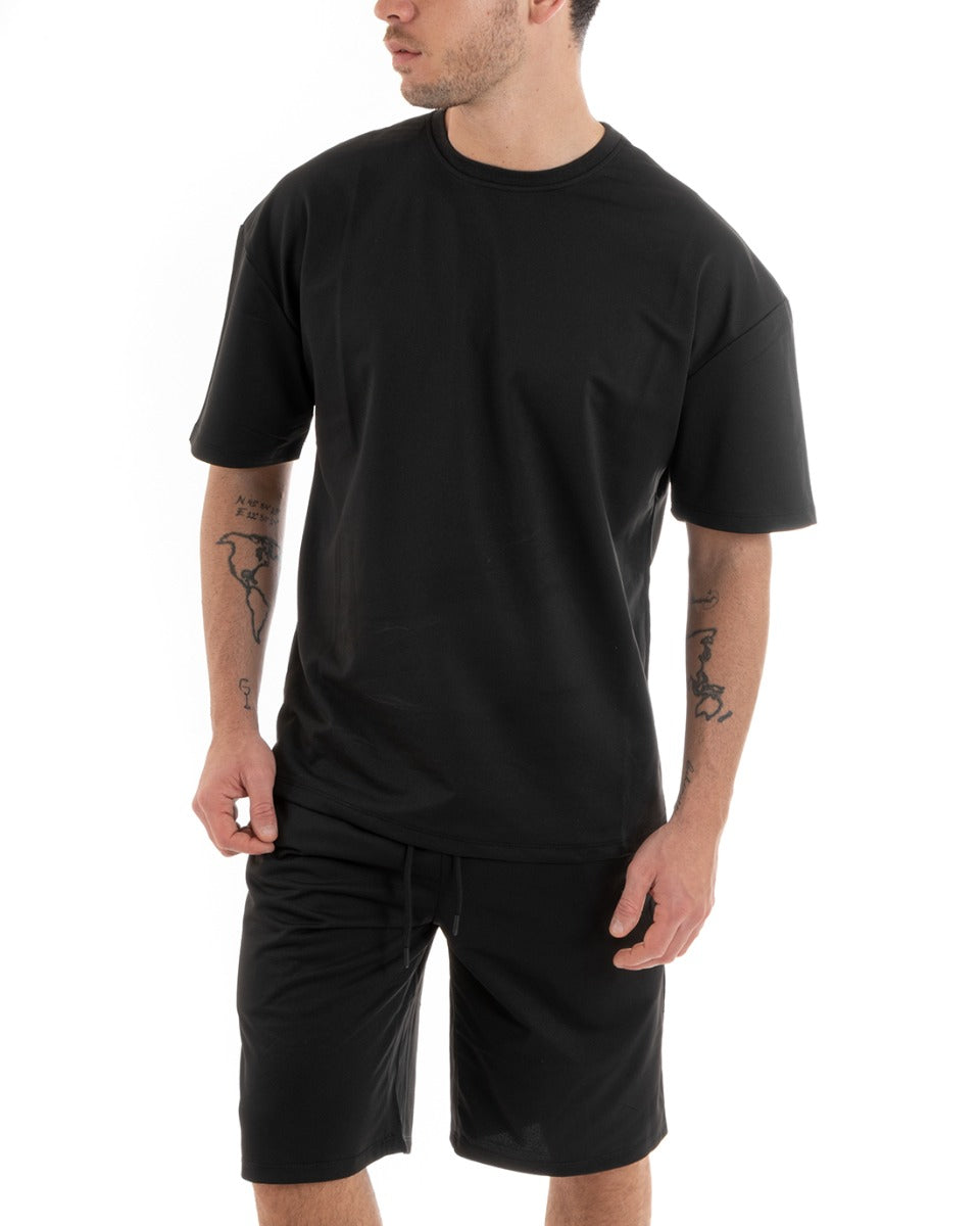 Completo Set Coordinato Uomo Completino Basic T-Shirt Bermuda Nero GIOSAL-OU2315A