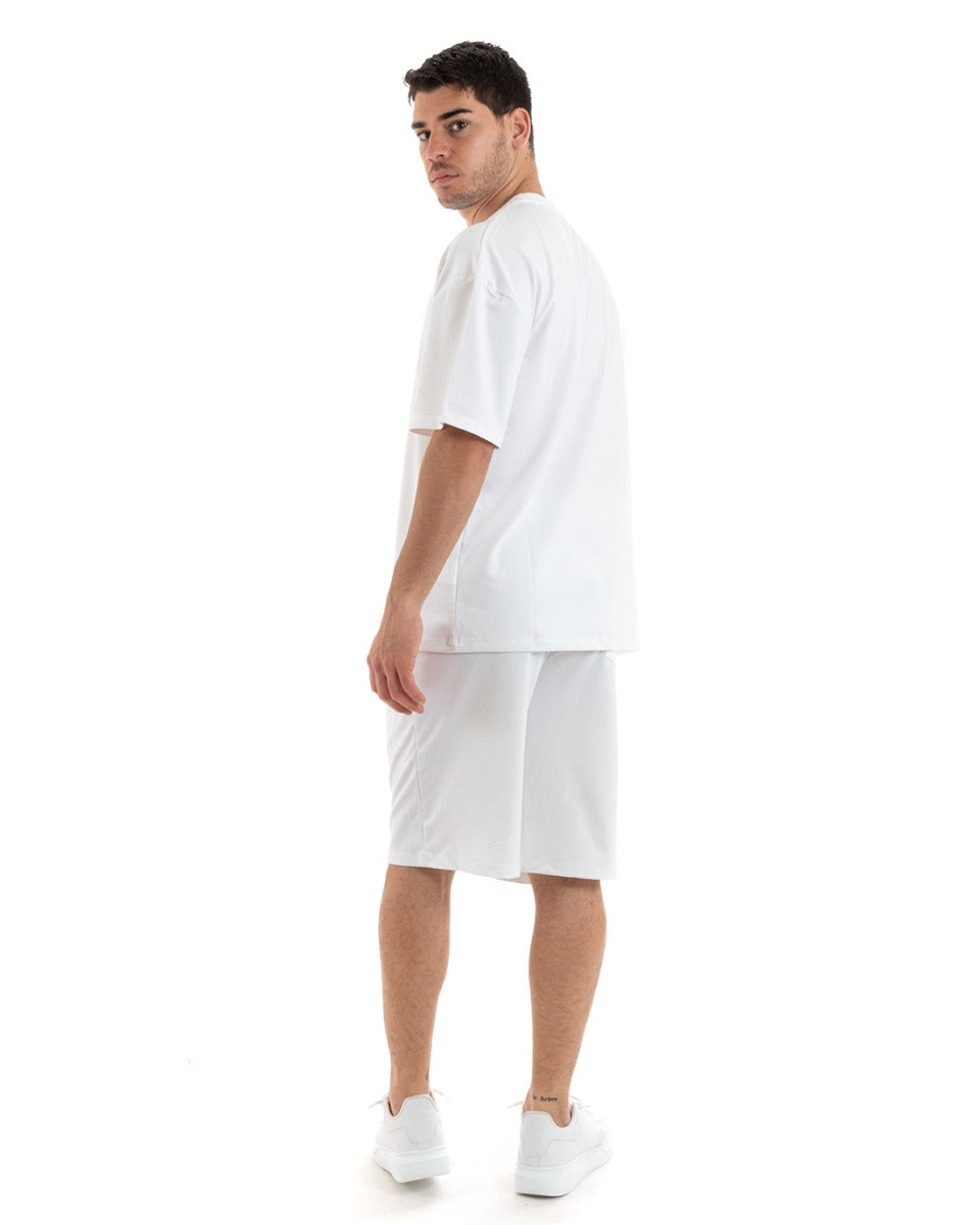 Completo Set Coordinato Uomo Completino Basic T-Shirt Bermuda Bianco GIOSAL-OU2316A