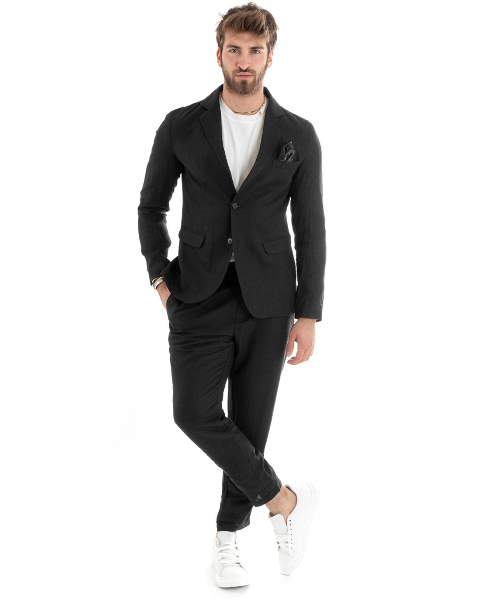 Abito Uomo Monopetto Completo Lino Sartoriale Giacca Pantaloni Tinta U