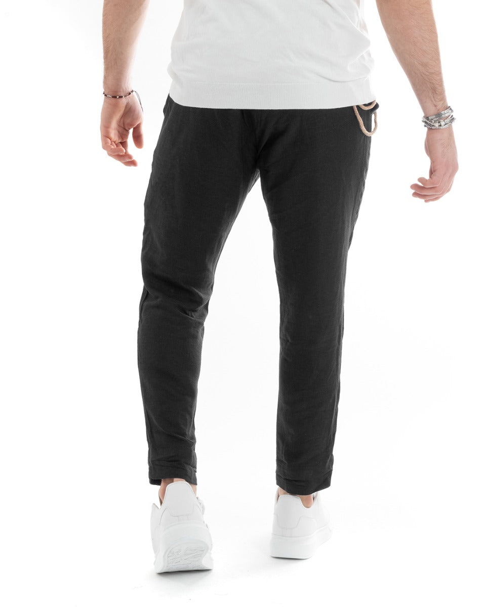 Abito Uomo Doppiopetto Completo Lino Sartoriale Giacca Pantaloni Tinta Unita Nero GIOSAL-OU2332A