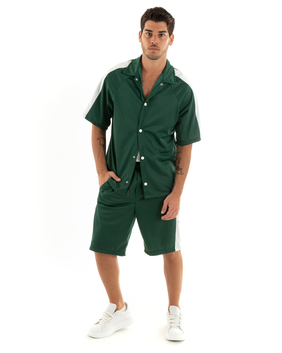 Completo Set Coordinato Uomo Viscosa Camicia Con Colletto Bermuda Outfit Verde GIOSAL-OU2364A