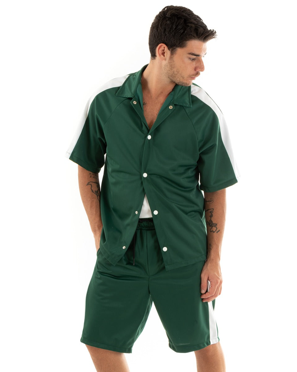 Completo Set Coordinato Uomo Viscosa Camicia Con Colletto Bermuda Outfit Verde GIOSAL-OU2364A