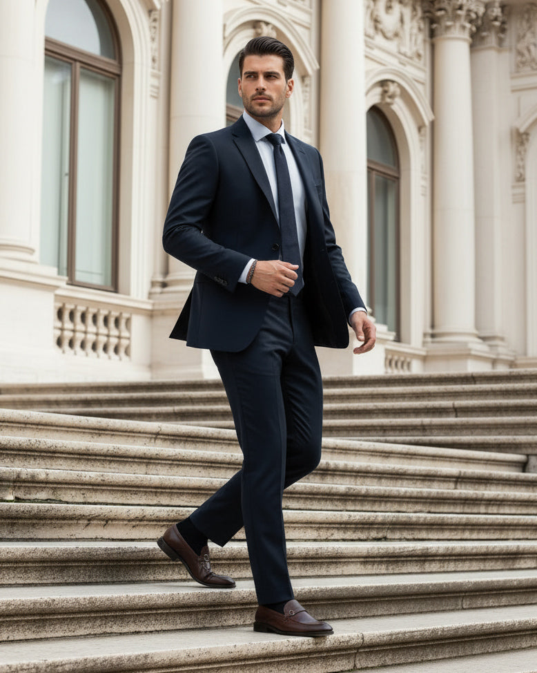 Abito uomo monopetto vestito viscosa completo giacca pantaloni blu GIOSAL-OU2430A