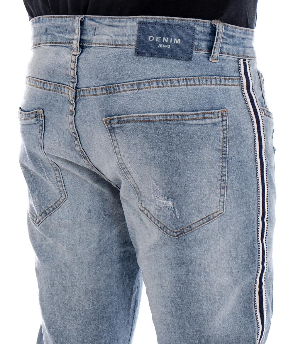 Pantaloni Jeans Uomo Slim Fit Stone Washed Cinque Tasche Rotture GIOSAL-P2258A