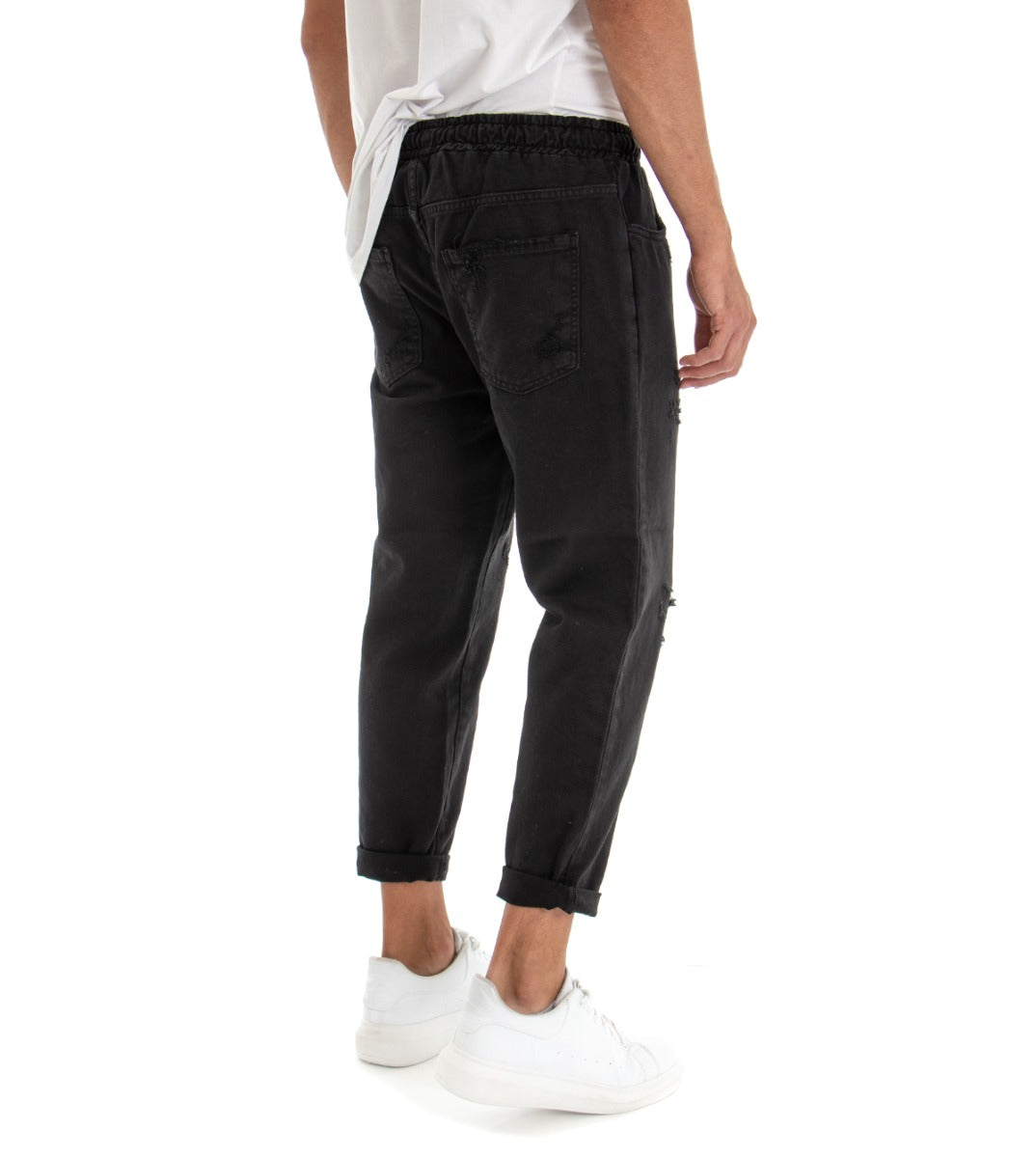 Jeans Jogger Cotone Loose Fit Rotture Nero P3028A